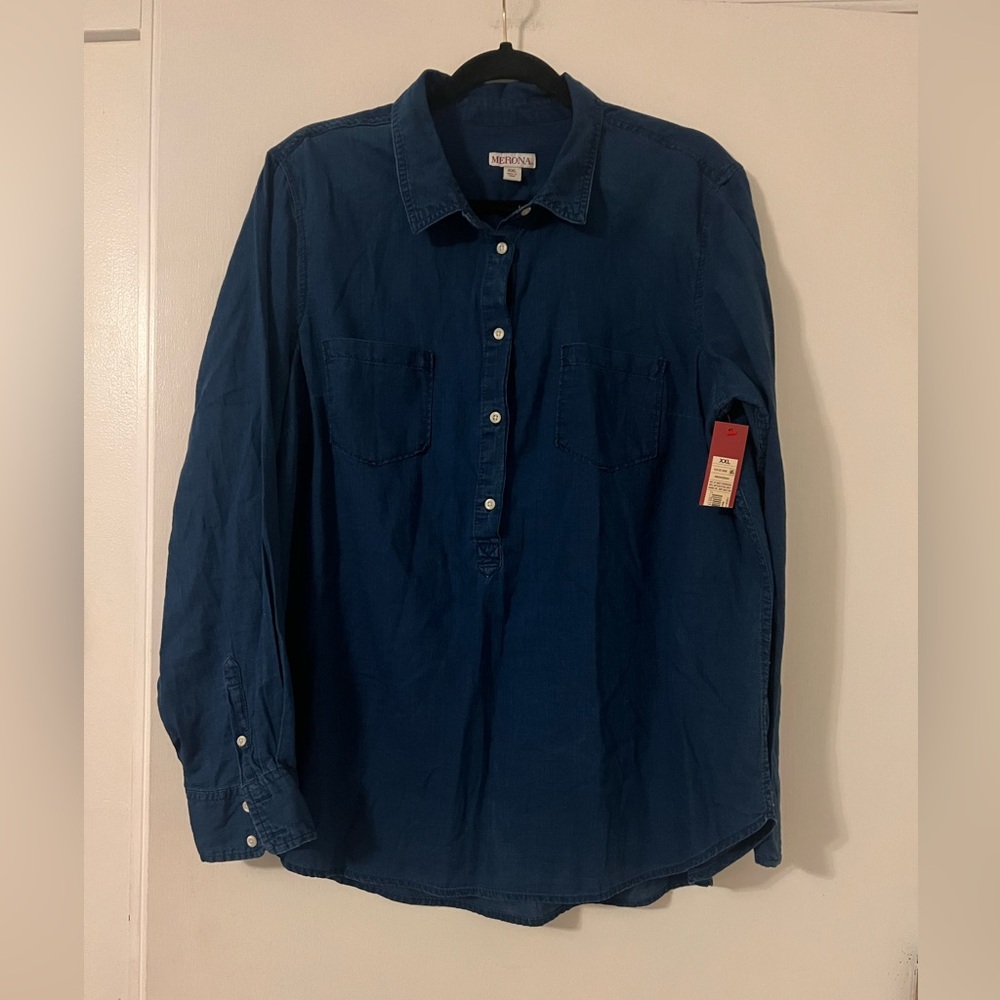 NWT Merona Blue Casual Button-Down Shirt size XXL (R134)